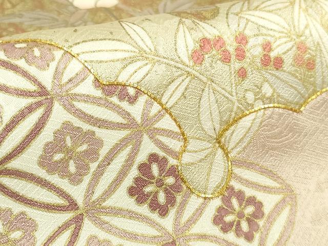 平和屋本店●極上　訪問着　駒刺繍　雪輪雲取り吉祥花文　鳥の子色地　金彩　逸品　DZAB7383kh6