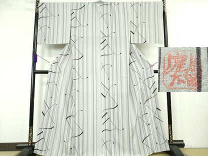 平和屋本店●極上　日本のお笑いタレント　俳優　画家　書家　片岡鶴太郎　訪問着　花音色　音符　縞　逸品　DZAB7384kh6