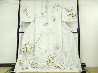 平和屋本店●極上　訪問着　駒刺繍　枝花文　月白色地　金彩　ロング丈　逸品　DZAB7387kh6