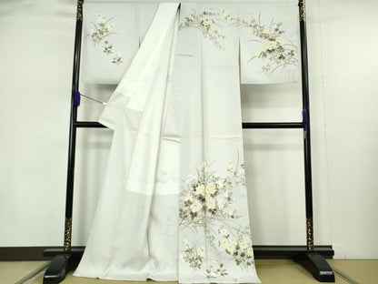 平和屋本店●極上　訪問着　駒刺繍　枝花文　月白色地　金彩　ロング丈　逸品　DZAB7387kh6