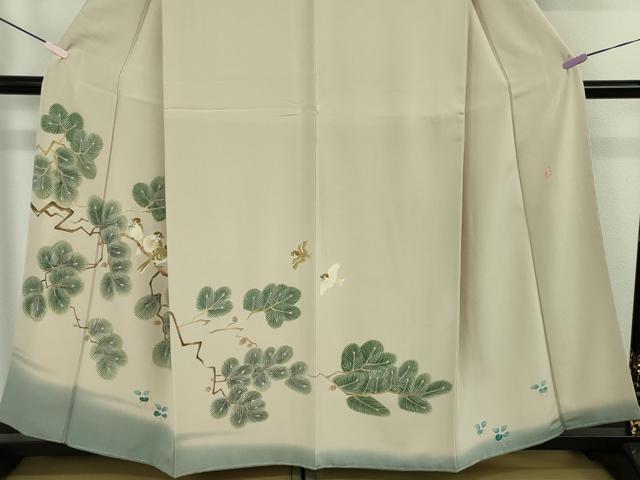 平和屋本店●極上　本加賀友禅作家　能州光陽　色留訪問着　松に雀　すずめ　練色地　暈し染め　逸品　未使用　DZAB7389kh6