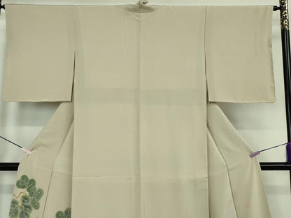平和屋本店●極上　本加賀友禅作家　能州光陽　色留訪問着　松に雀　すずめ　練色地　暈し染め　逸品　未使用　DZAB7389kh6