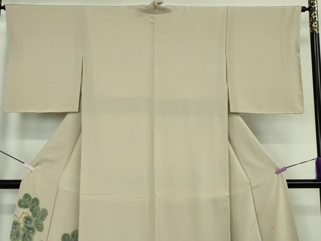 平和屋本店●極上　本加賀友禅作家　能州光陽　色留訪問着　松に雀　すずめ　練色地　暈し染め　逸品　未使用　DZAB7389kh6