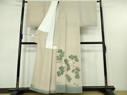 平和屋本店●極上　本加賀友禅作家　能州光陽　色留訪問着　松に雀　すずめ　練色地　暈し染め　逸品　未使用　DZAB7389kh6