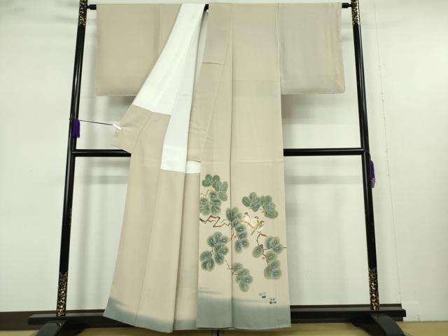 平和屋本店●極上　本加賀友禅作家　能州光陽　色留訪問着　松に雀　すずめ　練色地　暈し染め　逸品　未使用　DZAB7389kh6