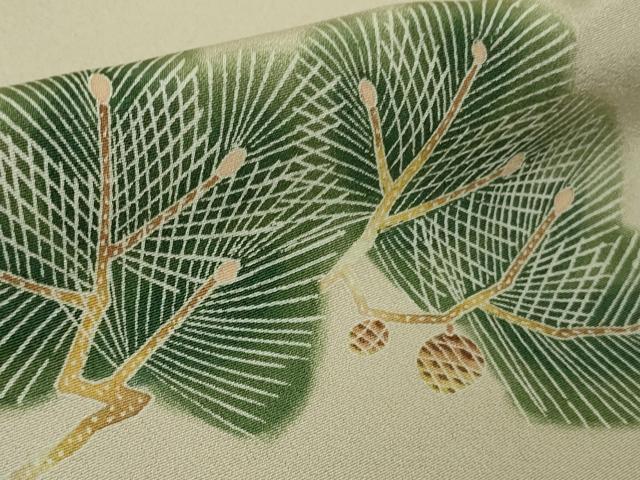 平和屋本店●極上　本加賀友禅作家　能州光陽　色留訪問着　松に雀　すずめ　練色地　暈し染め　逸品　未使用　DZAB7389kh6