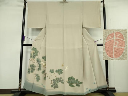 平和屋本店●極上　本加賀友禅作家　能州光陽　色留訪問着　松に雀　すずめ　練色地　暈し染め　逸品　未使用　DZAB7389kh6