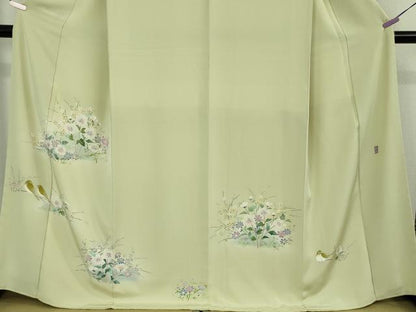 平和屋本店●極上　本加賀友禅作家　藤田美紀　訪問着　草花　小鳥　メロンイエロー色地　逸品　未使用　DZAB7390kh6