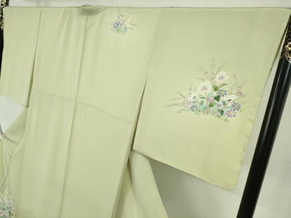 平和屋本店●極上　本加賀友禅作家　藤田美紀　訪問着　草花　小鳥　メロンイエロー色地　逸品　未使用　DZAB7390kh6
