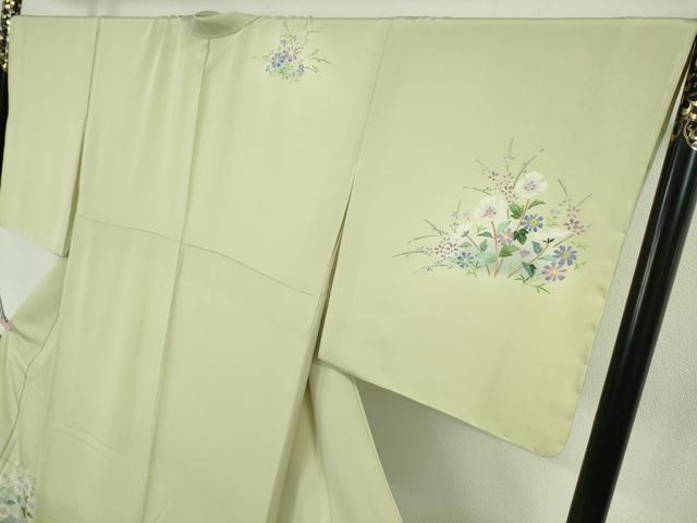 平和屋本店●極上　本加賀友禅作家　藤田美紀　訪問着　草花　小鳥　メロンイエロー色地　逸品　未使用　DZAB7390kh6