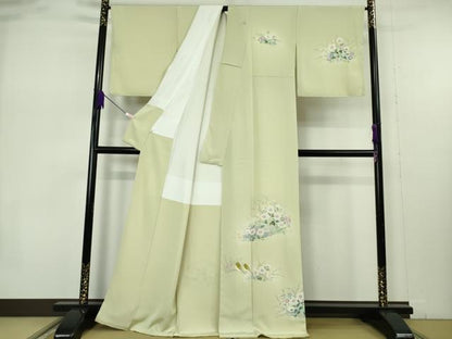 平和屋本店●極上　本加賀友禅作家　藤田美紀　訪問着　草花　小鳥　メロンイエロー色地　逸品　未使用　DZAB7390kh6