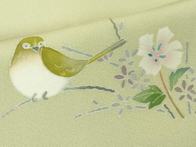 平和屋本店●極上　本加賀友禅作家　藤田美紀　訪問着　草花　小鳥　メロンイエロー色地　逸品　未使用　DZAB7390kh6