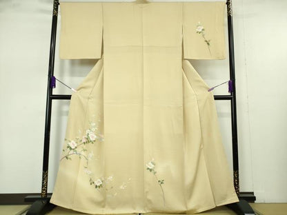 平和屋本店●極上　本加賀友禅作家　南克治　訪問着　枝花文　暈し染め　砥粉色地　逸品　DZAB7391kh6