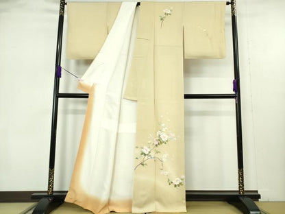 平和屋本店●極上　本加賀友禅作家　南克治　訪問着　枝花文　暈し染め　砥粉色地　逸品　DZAB7391kh6