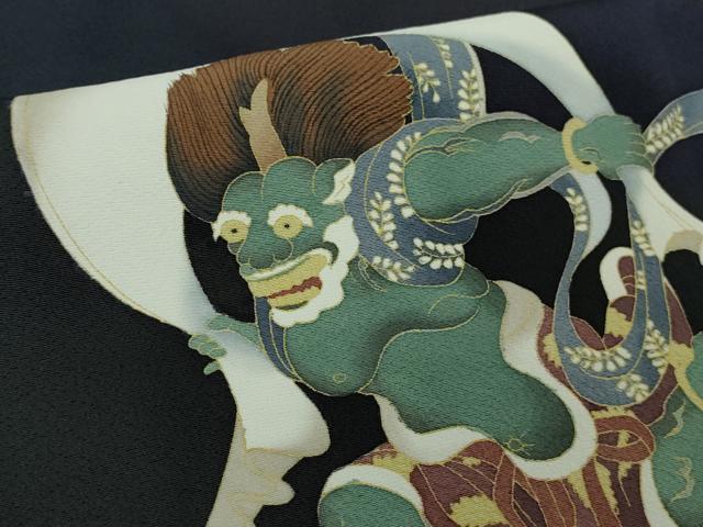 平和屋本店●極上　男性　訪問着　キングサイズ　作家物　風神雷神　黒地　逸品　DZAB7393kh6