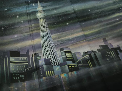 平和屋本店●極上　男性　訪問着 希少柄　スカイツリー 東京タワー 夜景　スパンコール　黒地　暈し染め　銀彩　逸品　未使用　DZAB7395kh6