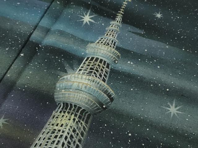 平和屋本店●極上　男性　訪問着 希少柄　スカイツリー 東京タワー 夜景　スパンコール　黒地　暈し染め　銀彩　逸品　未使用　DZAB7395kh6