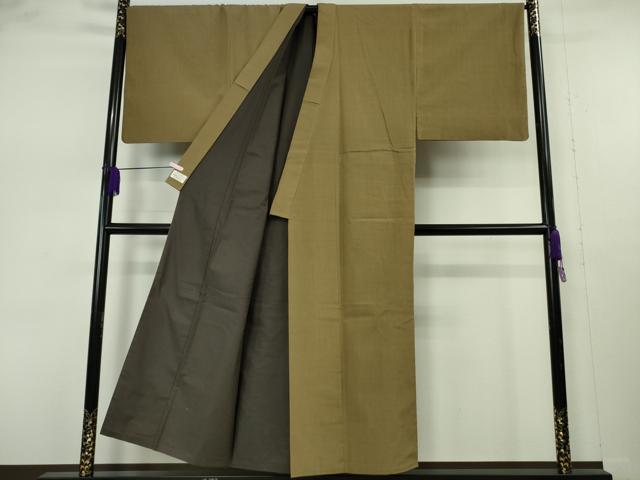 平和屋本店●極上　男性　結城紬　キングサイズ　結城あしぎぬ　結織苑　色無地　朽葉色　やまと金ラベル　証紙付き　逸品　DZAB7397kh6