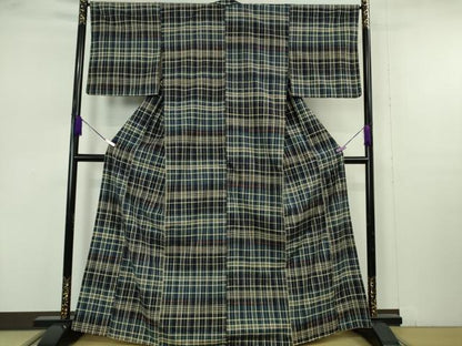 平和屋本店●極上　郡上紬　草木染　変わり格子　逸品　DZAB7401kh6