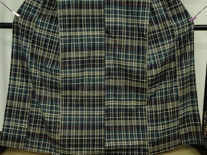 平和屋本店●極上　郡上紬　草木染　変わり格子　逸品　DZAB7401kh6