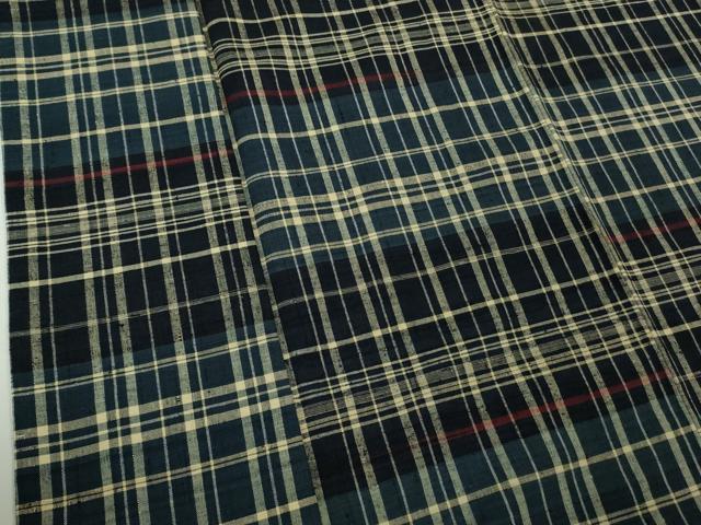 平和屋本店●極上　郡上紬　草木染　変わり格子　逸品　DZAB7401kh6