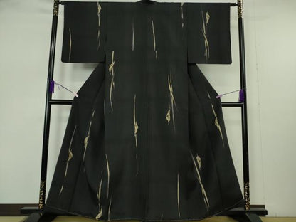 平和屋着物●極上　小紋　紬地　カラー　黒地　金彩　さが美扱い　逸品　未使用　DZAB7407kh6