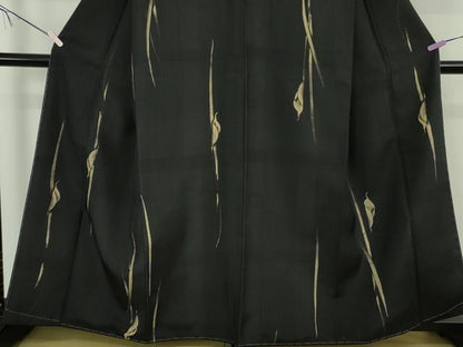 平和屋着物●極上　小紋　紬地　カラー　黒地　金彩　さが美扱い　逸品　未使用　DZAB7407kh6