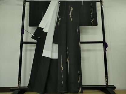 平和屋着物●極上　小紋　紬地　カラー　黒地　金彩　さが美扱い　逸品　未使用　DZAB7407kh6