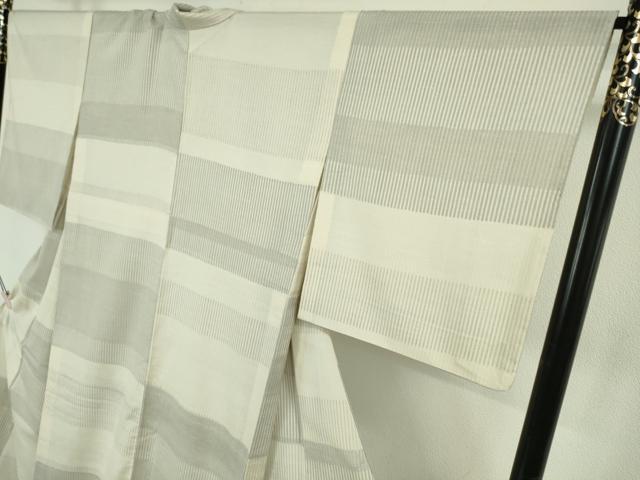 平和屋本店▽極上　縮屋六代　樋口隆司　小千谷紬　単衣　紬ちりめん　雪肌市松　樋口織工藝社謹製　証紙付き　逸品　DZAB7408kh6