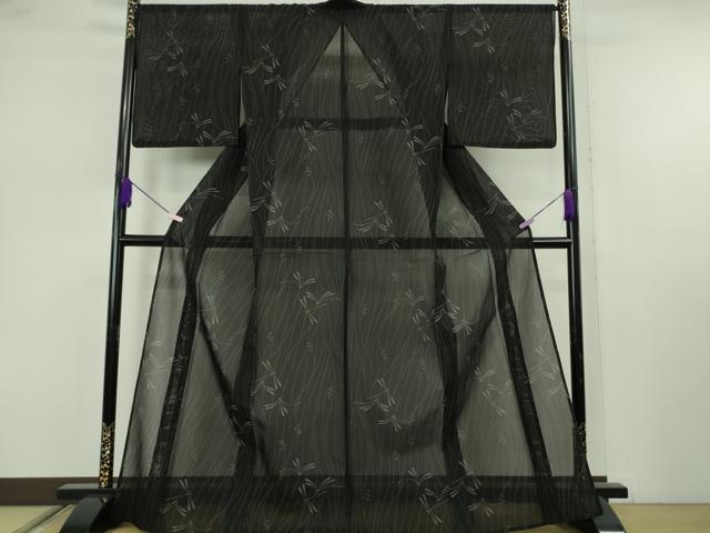 平和屋本店＊極上　夏物　本場大島紬　夏大島　9マルキ　蜻蛉　トンボ　黒地　逸品　DZAB7419kh6