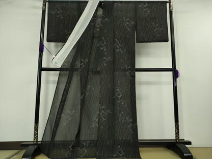 平和屋本店＊極上　夏物　本場大島紬　夏大島　9マルキ　蜻蛉　トンボ　黒地　逸品　DZAB7419kh6