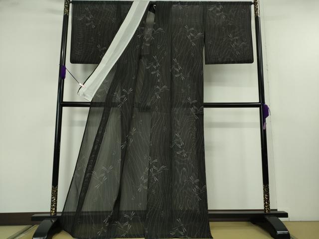 平和屋本店＊極上　夏物　本場大島紬　夏大島　9マルキ　蜻蛉　トンボ　黒地　逸品　DZAB7419kh6