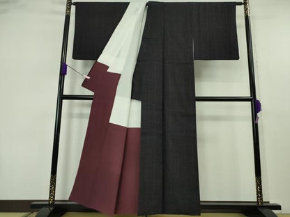 平和屋着物●極上　本場結城紬　重要無形文化財　濃紺地　逸品　DZAB7424kh6