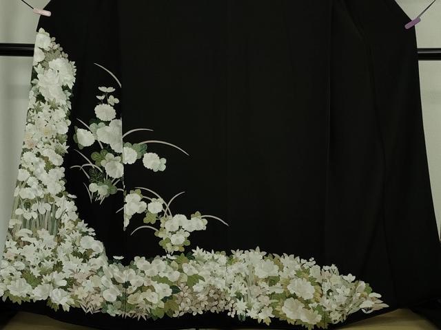 平和屋本店●極上　黒留袖・長襦袢(袷)セット　総刺繍　草花文　金糸　逸品　DZAB7428kh6