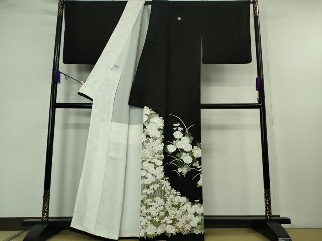 平和屋本店●極上　黒留袖・長襦袢(袷)セット　総刺繍　草花文　金糸　逸品　DZAB7428kh6