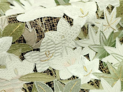 平和屋本店●極上　黒留袖・長襦袢(袷)セット　総刺繍　草花文　金糸　逸品　DZAB7428kh6