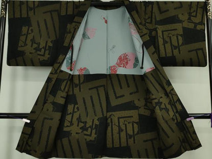 平和屋着物∞極上　長羽織　花源氏香　黒地　羽織紐付き　逸品　DZAB7430kh6
