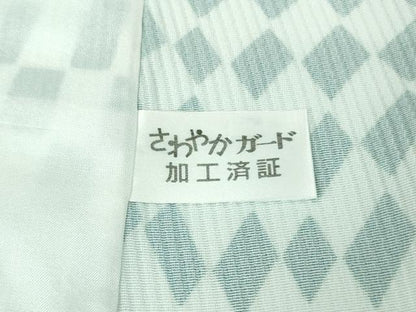 平和屋着物▽極上　小紋　単衣　変わり市松　楽器地紋　ピアノ　バイオリン　銀糸　反端付き　逸品　未使用　DZAB7432kh6