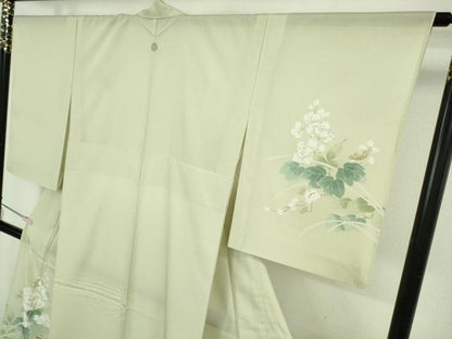 平和屋本店＊極上　夏物　洗える最高級着物　＜英＞はなぶさ謹製　訪問着　絽　草花文　暈し染め　若芽色地　銀彩　逸品　DZAB7434kh6