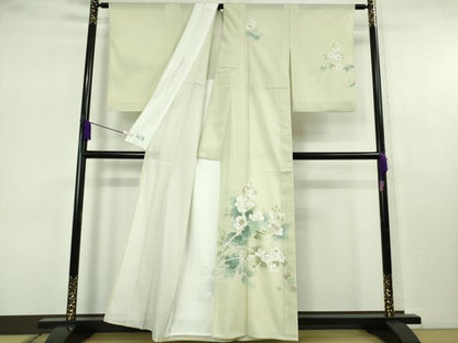 平和屋本店＊極上　夏物　洗える最高級着物　＜英＞はなぶさ謹製　訪問着　絽　草花文　暈し染め　若芽色地　銀彩　逸品　DZAB7434kh6