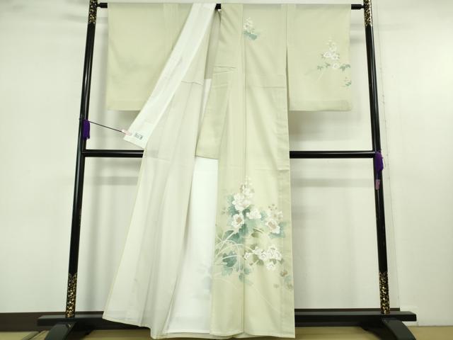 平和屋本店＊極上　夏物　洗える最高級着物　＜英＞はなぶさ謹製　訪問着　絽　草花文　暈し染め　若芽色地　銀彩　逸品　DZAB7434kh6