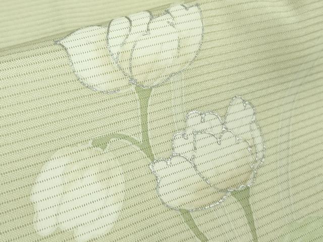 平和屋本店＊極上　夏物　洗える最高級着物　＜英＞はなぶさ謹製　訪問着　絽　草花文　暈し染め　若芽色地　銀彩　逸品　DZAB7434kh6