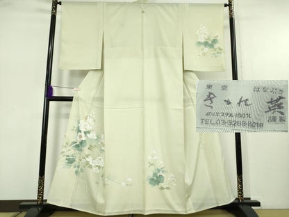 平和屋本店＊極上　夏物　洗える最高級着物　＜英＞はなぶさ謹製　訪問着　絽　草花文　暈し染め　若芽色地　銀彩　逸品　DZAB7434kh6