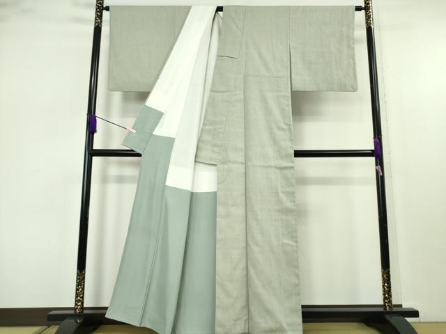 平和屋本店●極上　本場結城紬　重要無形文化財　奥順謹製　色無地　柳鼠色　証紙・鑑定証付き　逸品　DZAB7436kh6
