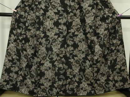 平和屋本店●極上　本場大島紬　割り込み絣　草花文　黒地　逸品　DZAB7441kh6