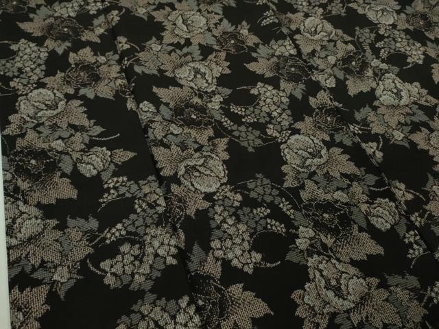 平和屋本店●極上　本場大島紬　割り込み絣　草花文　黒地　逸品　DZAB7441kh6