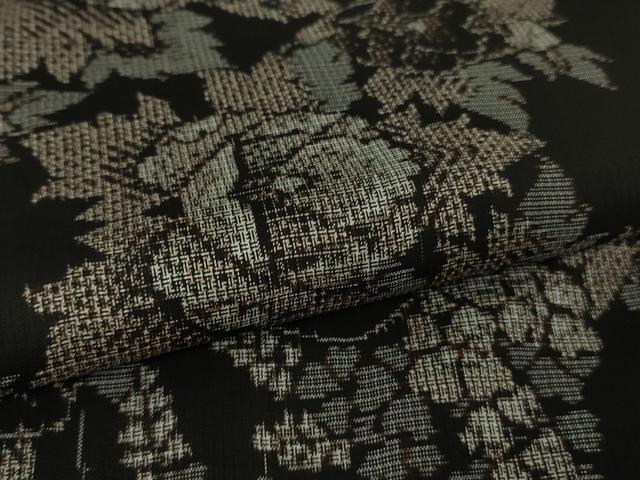 平和屋本店●極上　本場大島紬　割り込み絣　草花文　黒地　逸品　DZAB7441kh6