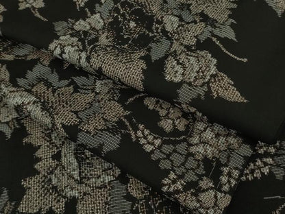 平和屋本店●極上　本場大島紬　割り込み絣　草花文　黒地　逸品　DZAB7441kh6