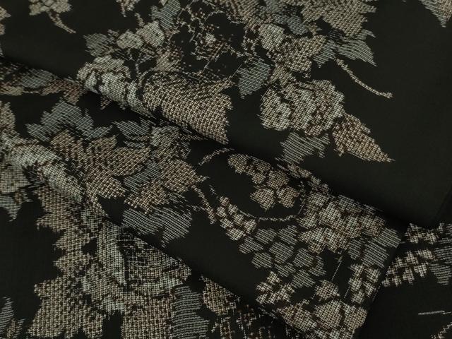平和屋本店●極上　本場大島紬　割り込み絣　草花文　黒地　逸品　DZAB7441kh6