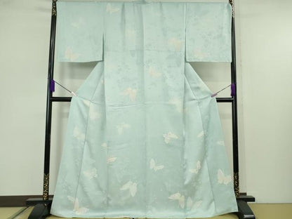 平和屋着物●極上　BANKANわものや　小紋　背抜き仕立て　地紋起こし　舞蝶文　水色地　銀糸　逸品　DZAB7442kh6